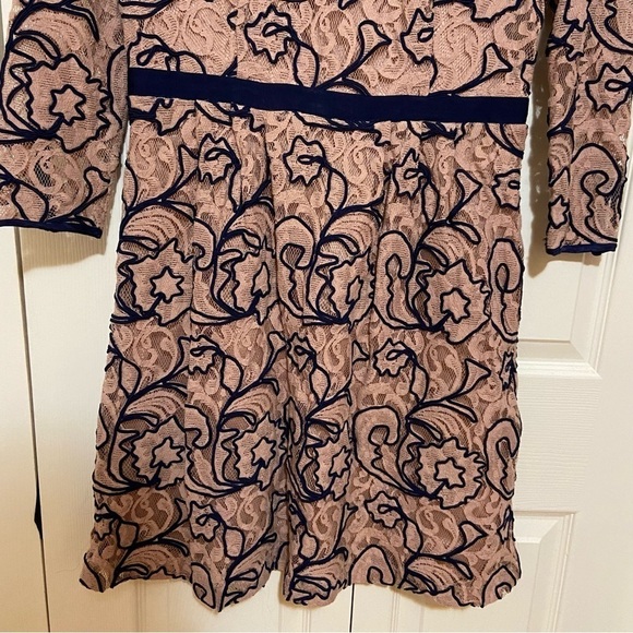 Reiss Lace Open Back Blush Pink and Navy Blue Cocktail Dress Size 8 - Picture 4 of 11